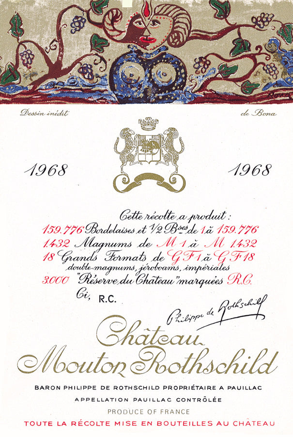 Mouton Rothschild 1968 Label by Bona